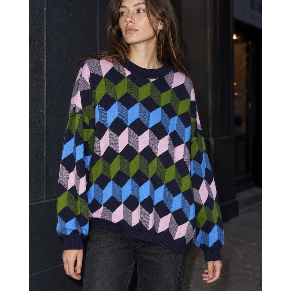 Kowtow Stack Jumper Geometric Organic Cotton Oversized Sweater Multi XS